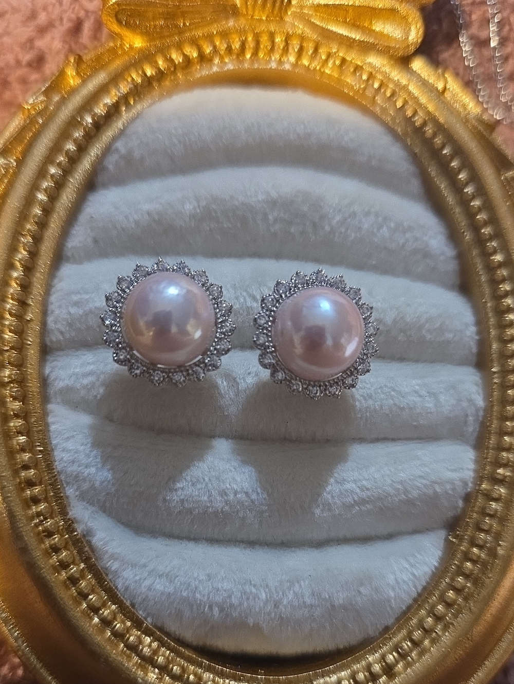 Cultured Pink Pearl Halo Stud Earrings